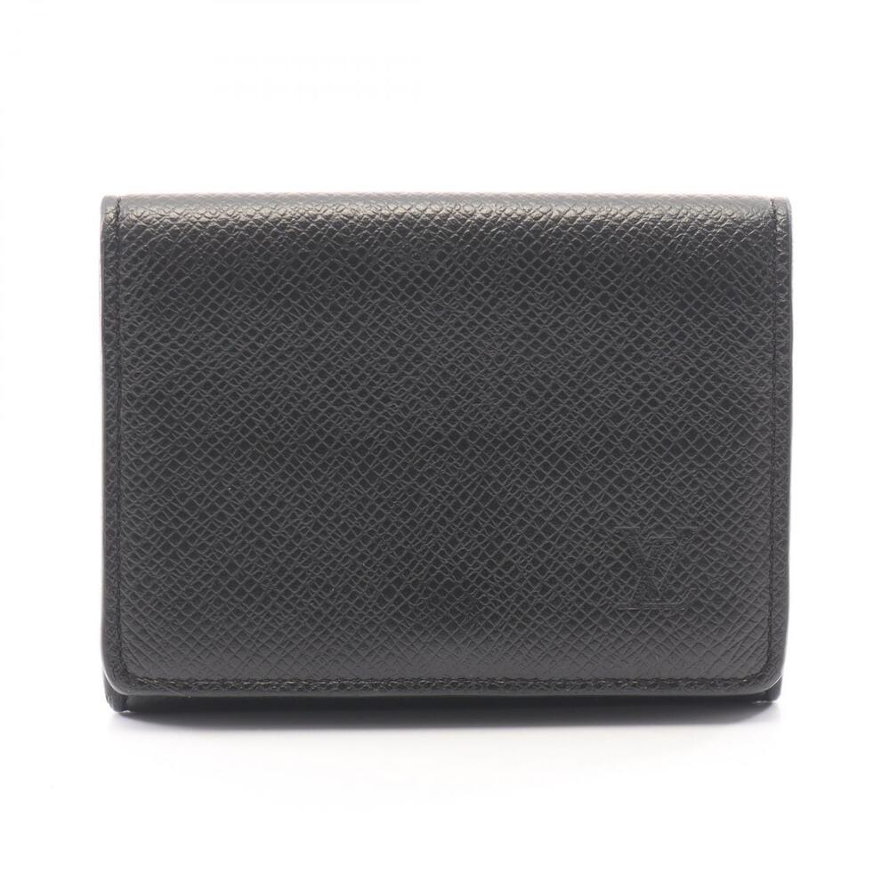 Louis Vuitton Envelope Carte De Visite NM Card Case Wallet Leather Taiga Black
